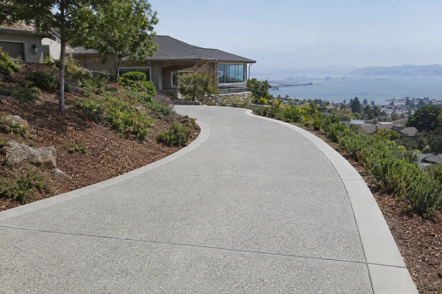 New exposed aggregate concrete driveway at a home in Richmond, CA